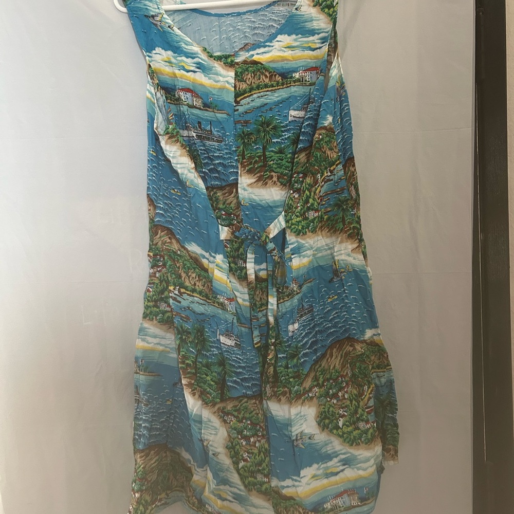 Catalina Island Print Sleeveless Short Sundress Sz L - Picture 9 of 10
